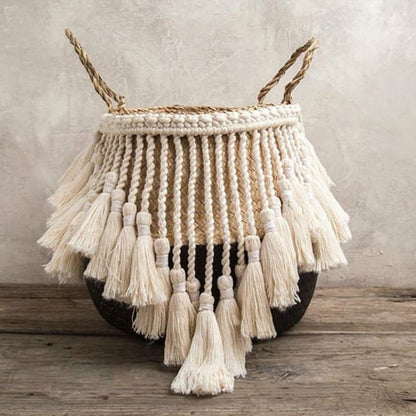 Macramé Tassel Wicker Basket