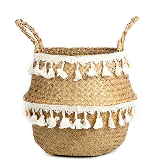 Macramé Tassel Wicker Basket