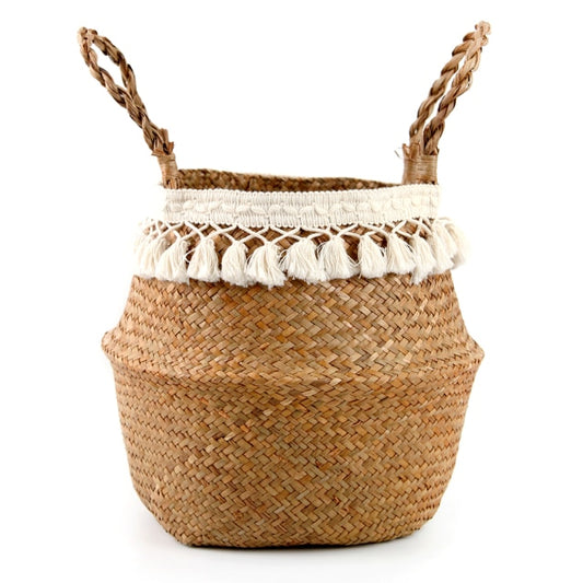 Macramé Tassel Wicker Basket