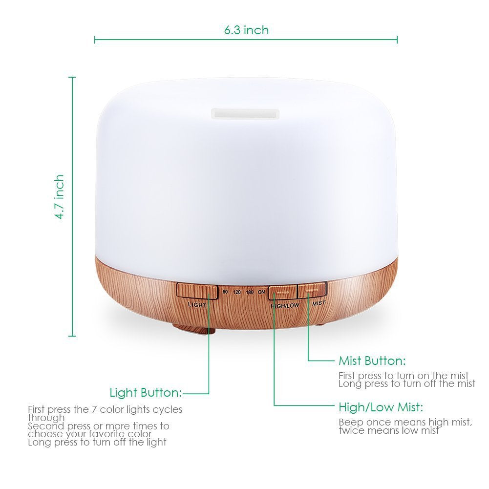 Aromatherapy Diffuser with LED Light (500ml)